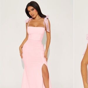 Sleeveless Pink Tie-Shoulder Maxi Dress with Side Slit